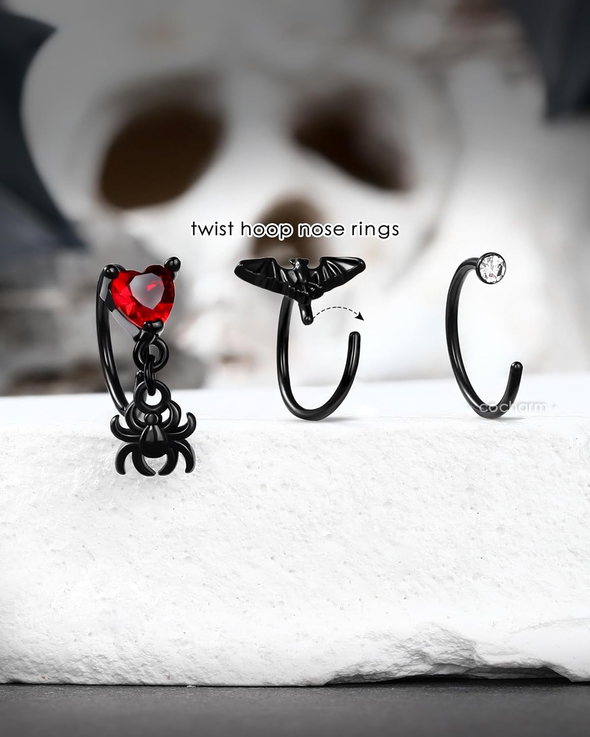 Black Halloween Nose Rings 20G Bat Nose Hoop Nose Ring Detailed Dangle Spider Nose Hoop 8Mm Hoop Nose Piercing 20 Gauge Nose Jewelry