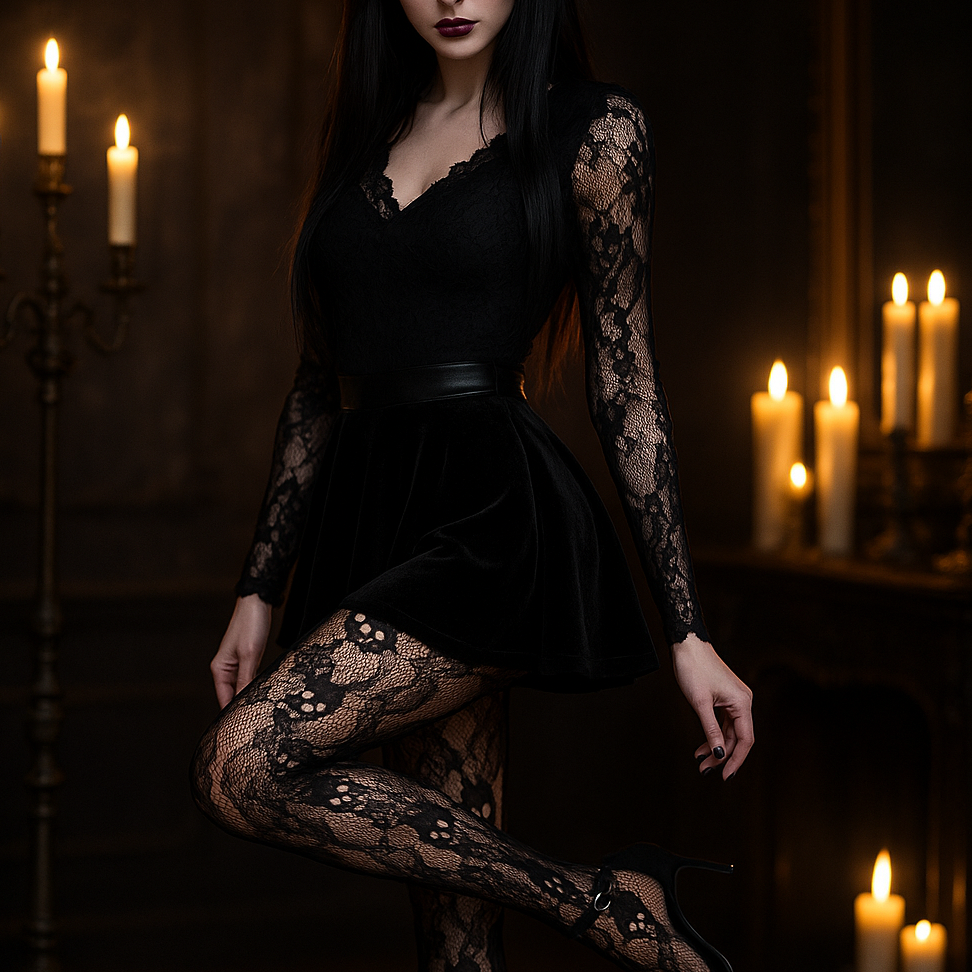 Skull & Web Fishnet Tights – Rhinestone High Waist