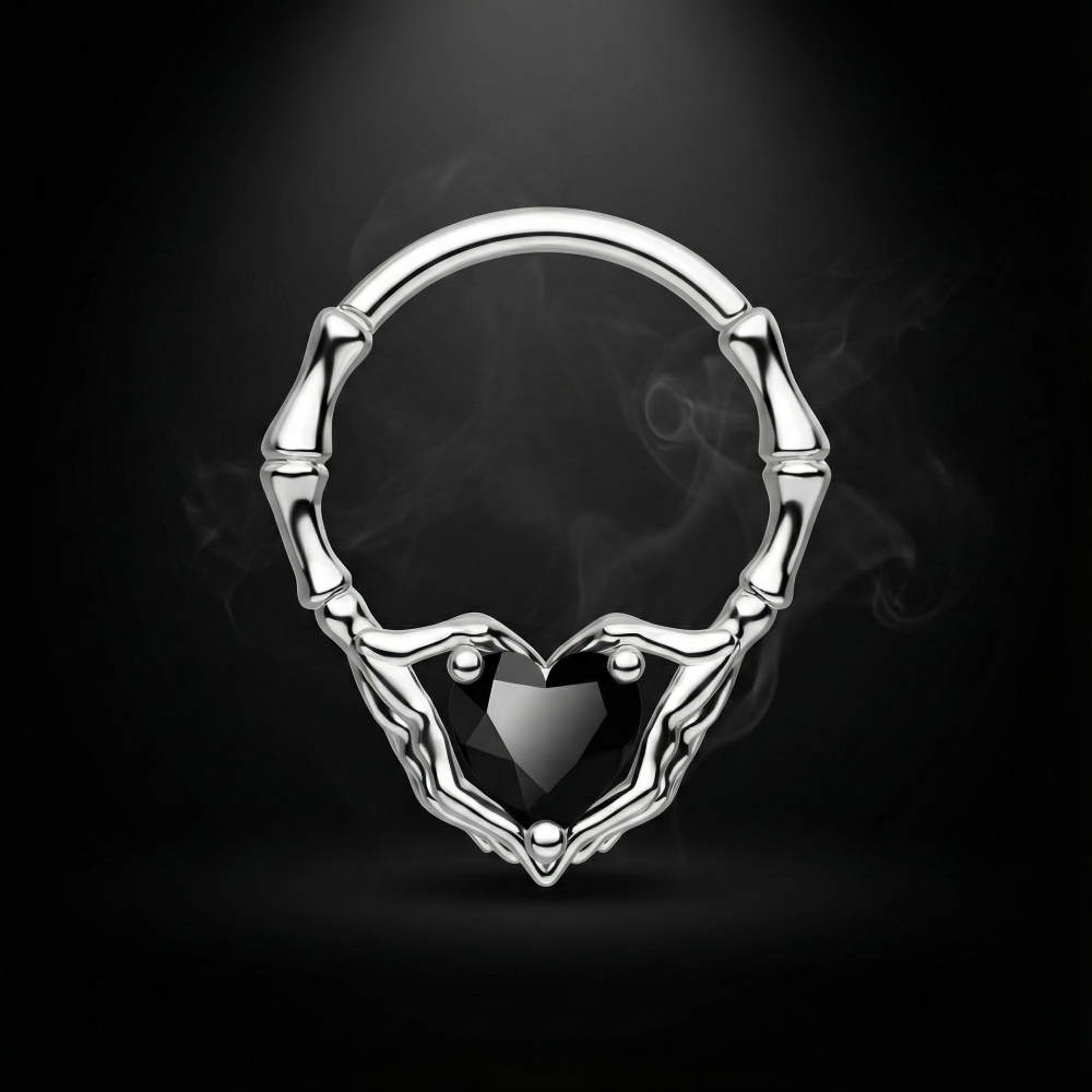 Skeleton Hand Septum Ring 316L Surgical Steel Septum Piercing Jewelry 16G Heart CZ Daith Earrings 10Mm Gothic Helix Cartilage Piercing Jewelry for Halloween