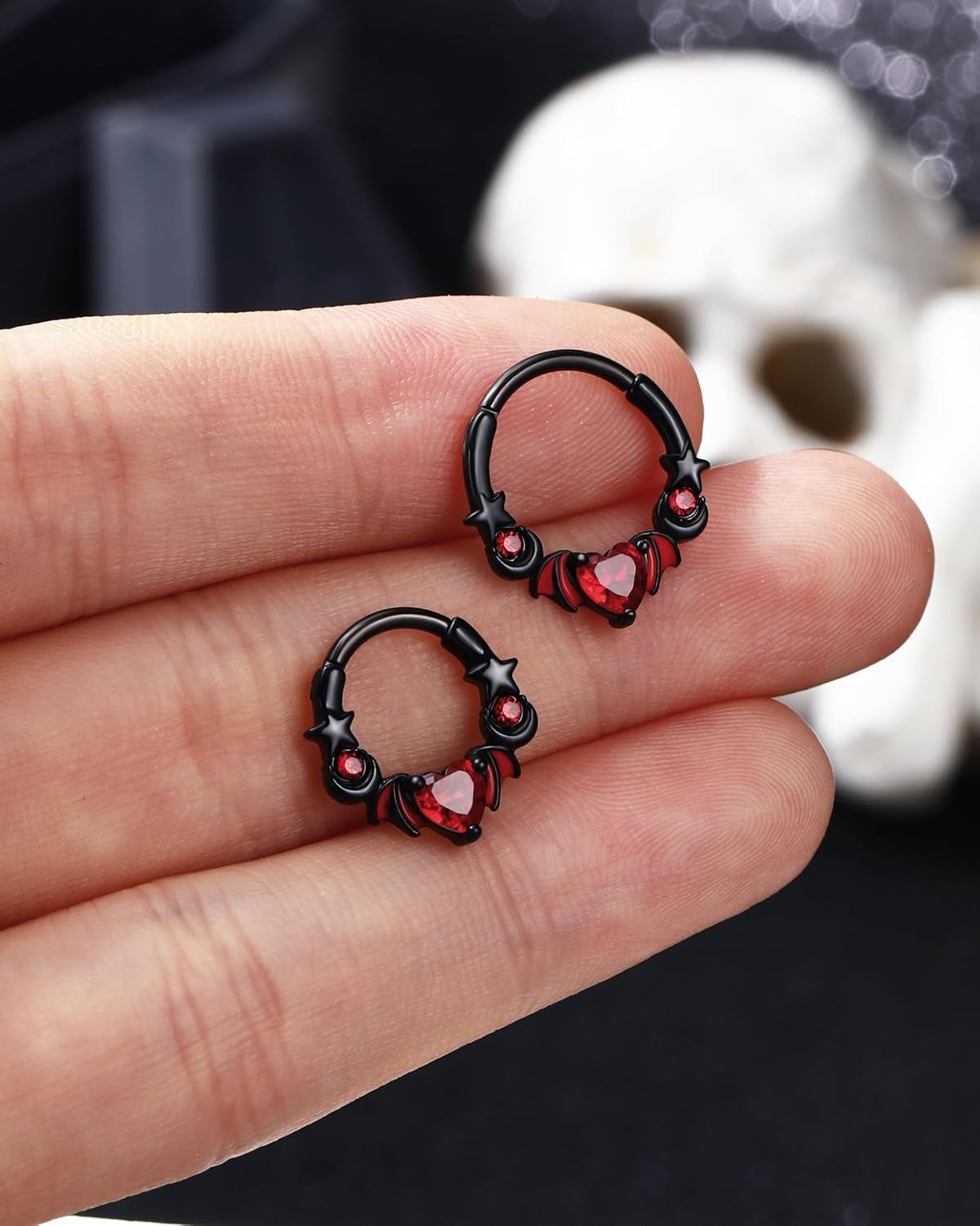 16G Halloween Septum Rings 316L Surgical Steel Septum Jewelry Heart Black Daith Helix Tragus Piercing Jewelry Cartilage Hoop Earrings for Women Men