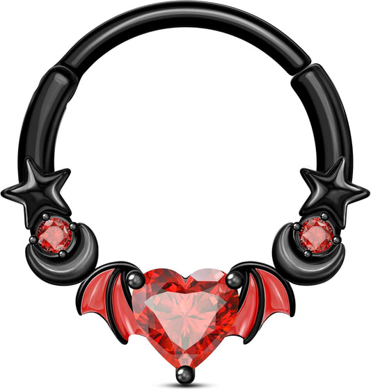 16G Halloween Septum Rings 316L Surgical Steel Septum Jewelry Heart Black Daith Helix Tragus Piercing Jewelry Cartilage Hoop Earrings for Women Men