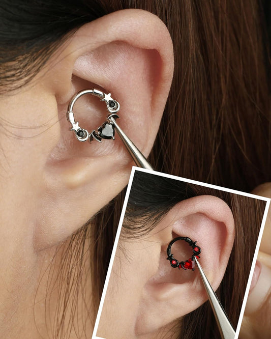16G Halloween Septum Rings 316L Surgical Steel Septum Jewelry Heart Black Daith Helix Tragus Piercing Jewelry Cartilage Hoop Earrings for Women Men