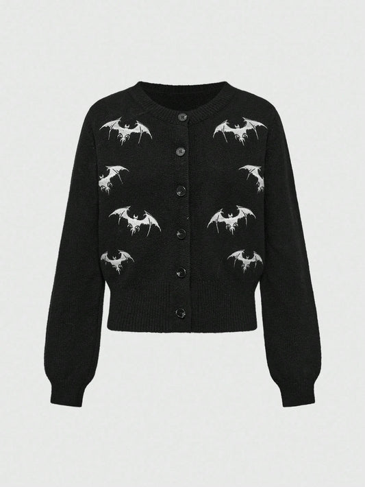 Bat Embroidery Knit Cardigan - Noctura