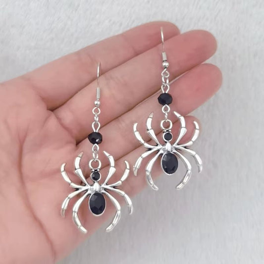 Black Arachne Spider Drop Earrings - Noctura