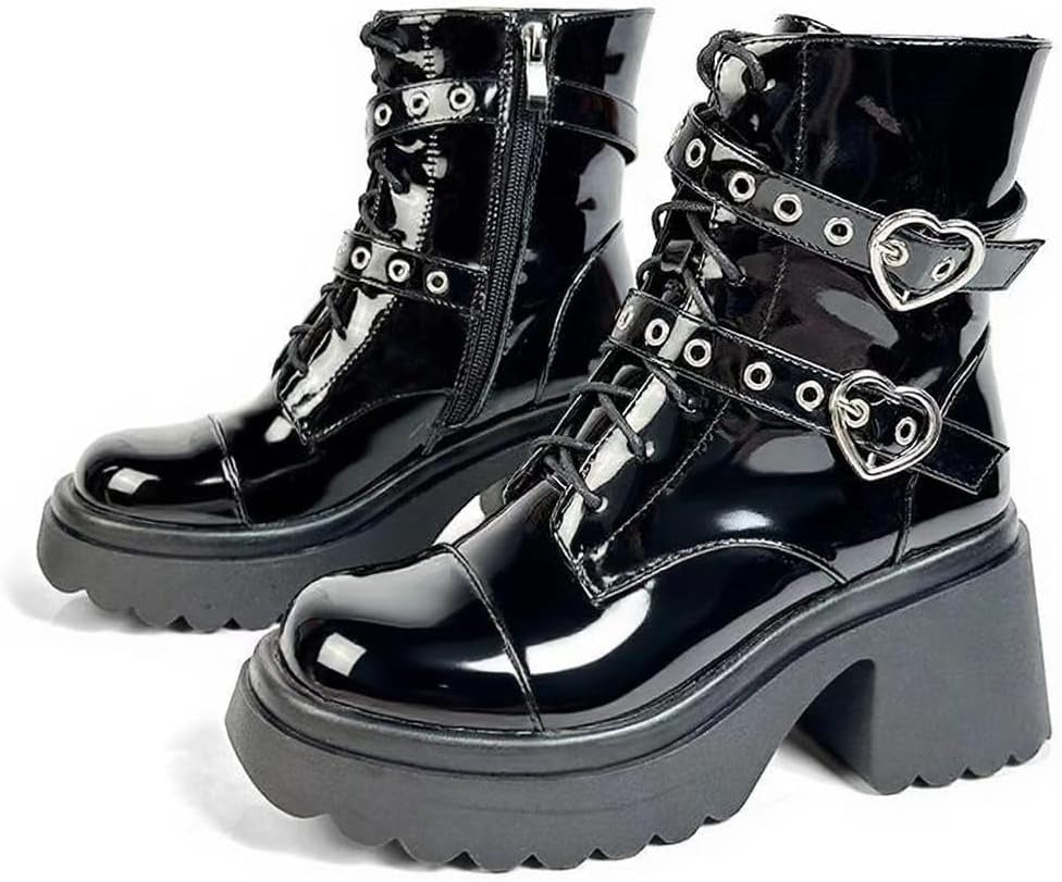 Cathedral Rivet Platform Boots – Buckled Goth Combat Booties - Noctura