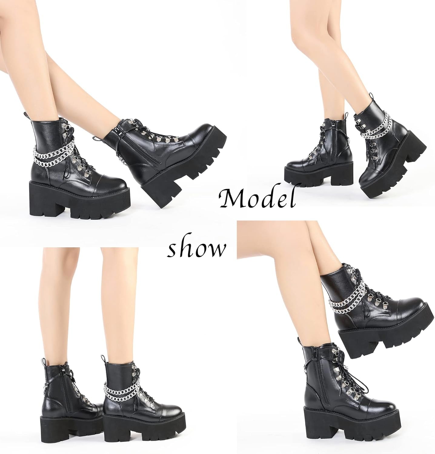 Gravechain Chunky Platform Boots – Black Combat Ankle - Noctura