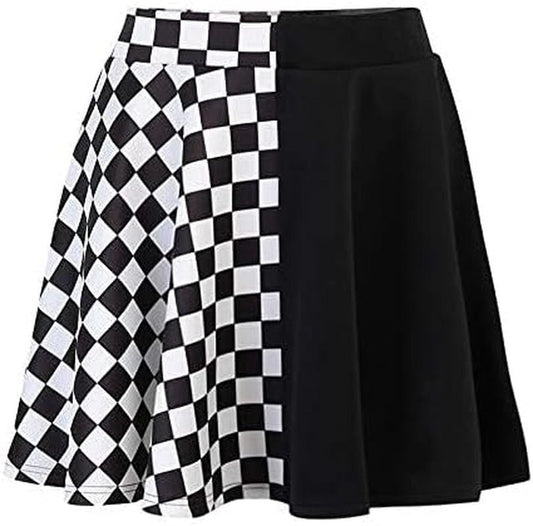 Womens Gothic Half Plaid / Half Solid Color Mini Skirt - Noctura - Noctura
