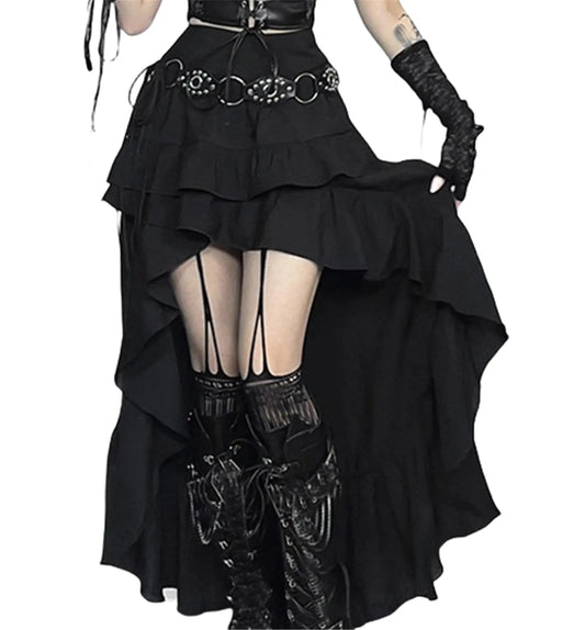 High-Waist Gothic Long Maxi Skirt – Black