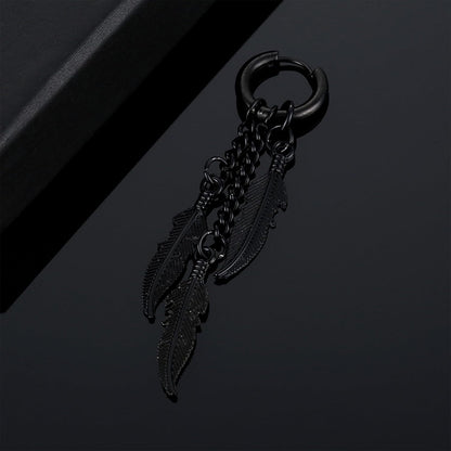 Stainless Steel Punk Feather Drop Huggies