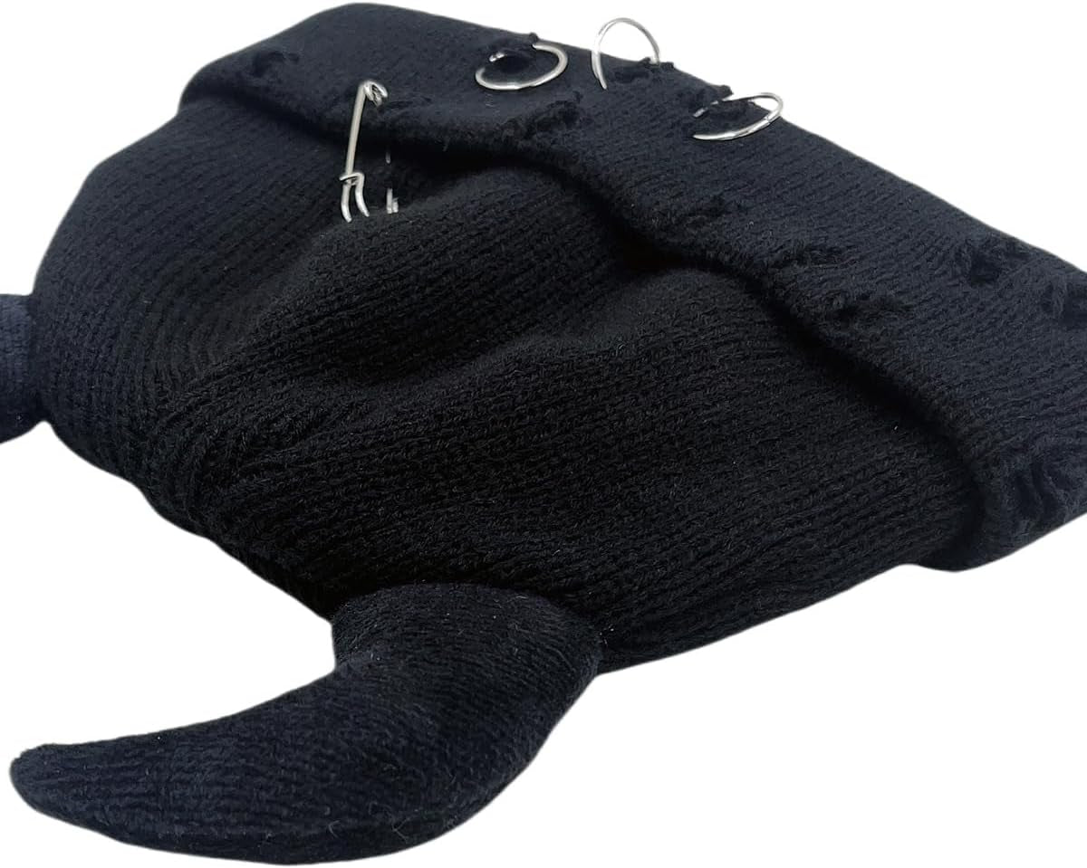 Gothic Devil Horn Knitted Beanies for Women Men Y2K Funny Crochet Skull Hat Warm Winter Cap Halloween Accessories