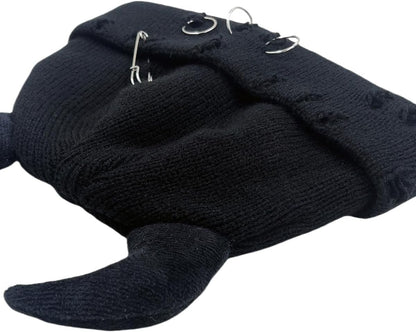 Gothic Devil Horn Knitted Beanies for Women Men Y2K Funny Crochet Skull Hat Warm Winter Cap Halloween Accessories