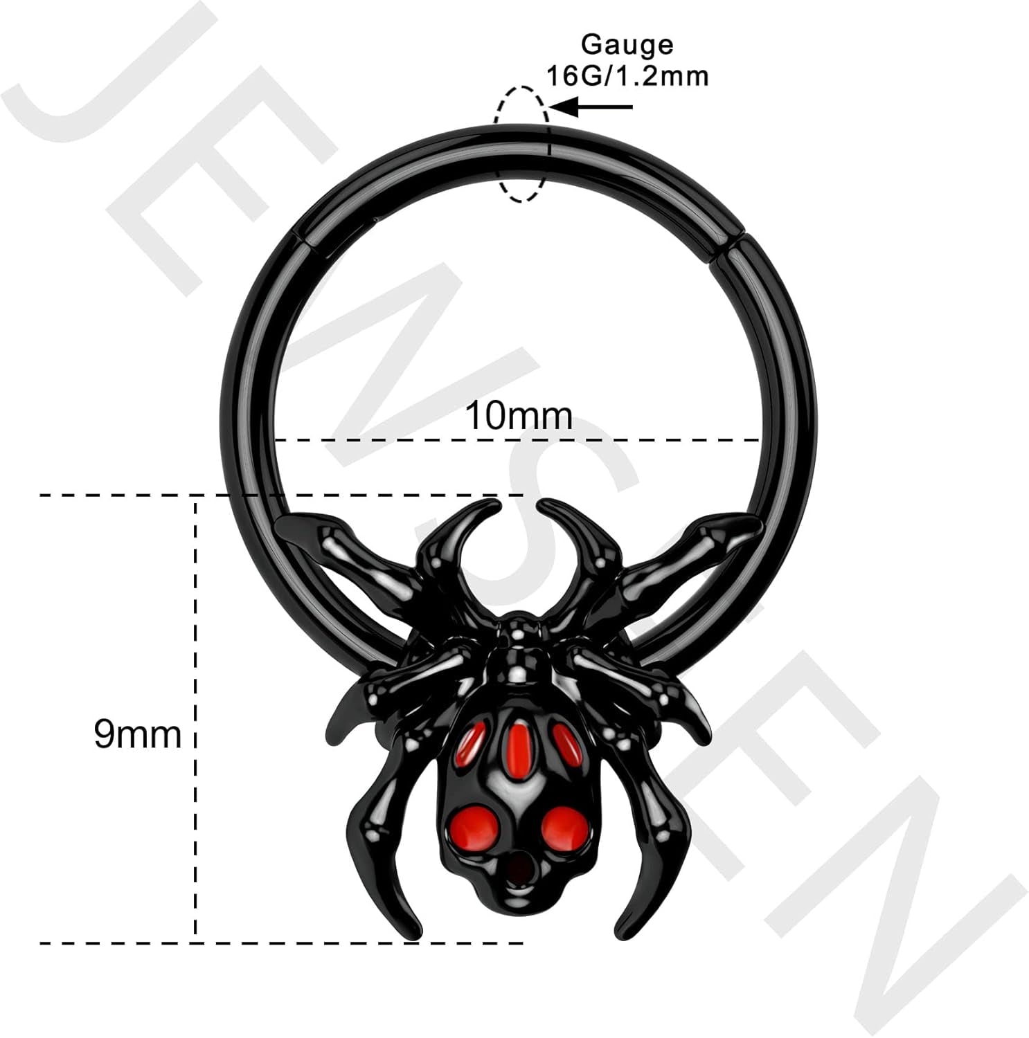 16G Black Spider Septum Ring - Hinged Segment Ring for Women & Men - Halloween Septum Clicker