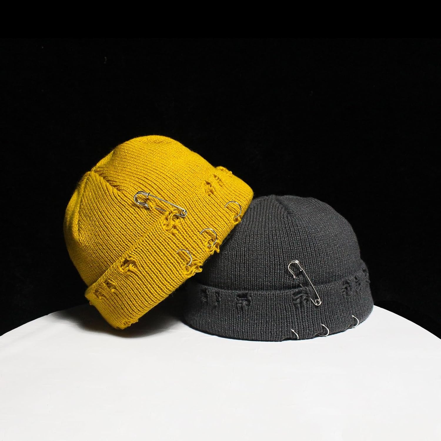 Distressed Ring Beanie Hat Unisex Fashion Hip-Hop Slouchy Knitted Skull Caps