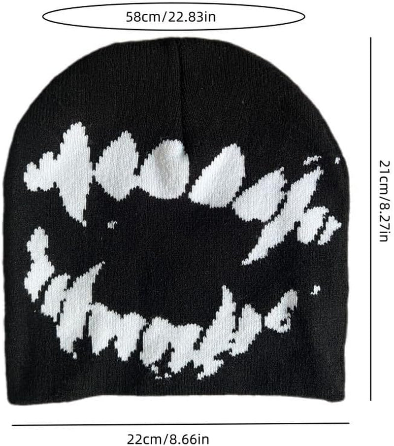 Unisex Y2K Knitted Beanie Hat Gothic Tooth Skull Cap Winter Warm Hat for Women Men Halloween