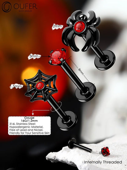 16G Lip Rings, 316L Stainless Steel Lip Piercing Jewelry, Internally Threaded Spider Labret Lip Jewelry, Helix Piercing Jewelry, Lip Rings for Women Men