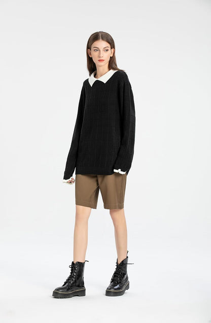 Pan Collar Knitted Sweater – Casual Gothic Pullover