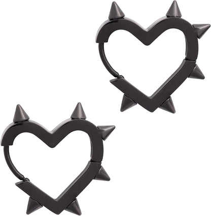 Huggie Hoop Spike Heart Earrings, Gothic Punk Grunge Emo Y2K Earrings, Goth Jewelry, Christmas Jewelry Gift for Women
