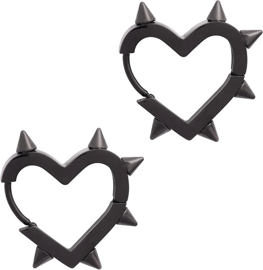 Huggie Hoop Spike Heart Earrings, Gothic Punk Grunge Emo Y2K Earrings, Goth Jewelry, Christmas Jewelry Gift for Women