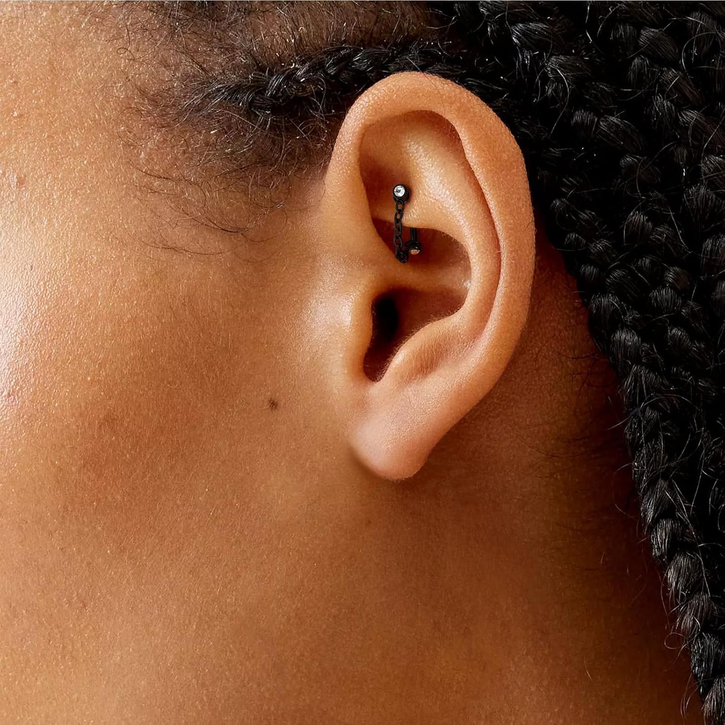 3 Pcs 316L Stainless Steel 16G Tragus Helix Rook Piercing Jewelry with Chain, Cartilage Earrings for Women, Belly Button Ring Vertical Labret Lip Piercing Jewelry