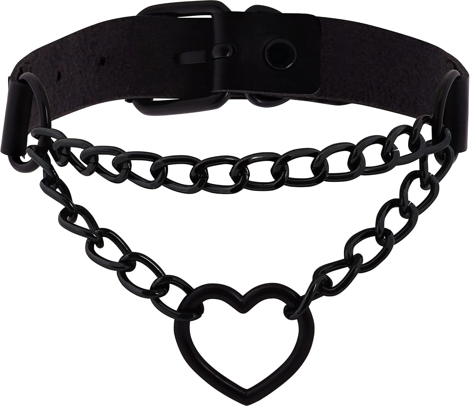 Goth Heart Chain Choker Necklace, PU Leather Choker, Gothic Punk Grunge Emo Necklace, Halloween Christmas Jewelry Gift for Women, Men