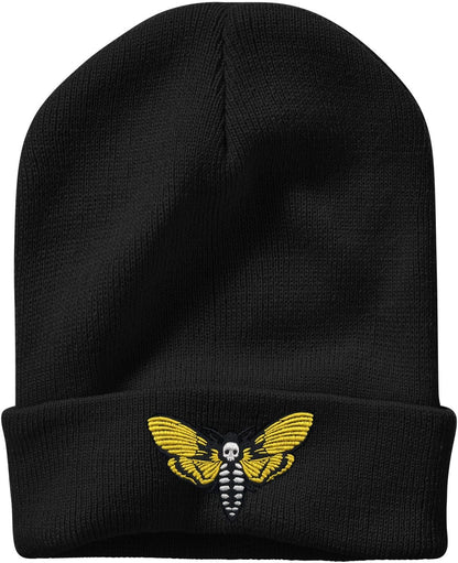 Cute Frog Skeleton Embroidered Beanie Knit Hat for Men Women, Halloween Goth Graphic Winter Black Skull Cap