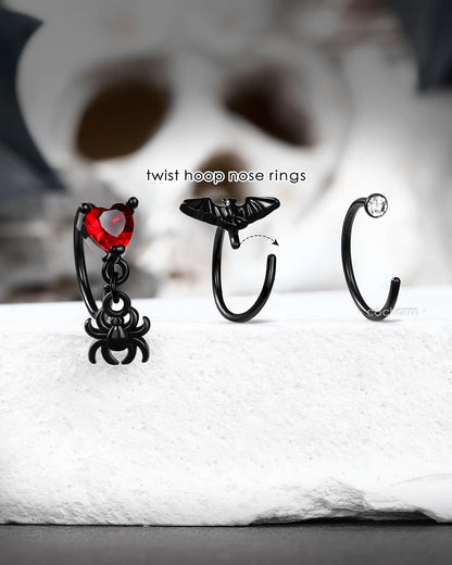Black Halloween Nose Rings 20G Bat Nose Hoop Nose Ring Detailed Dangle Spider Nose Hoop 8Mm Hoop Nose Piercing 20 Gauge Nose Jewelry