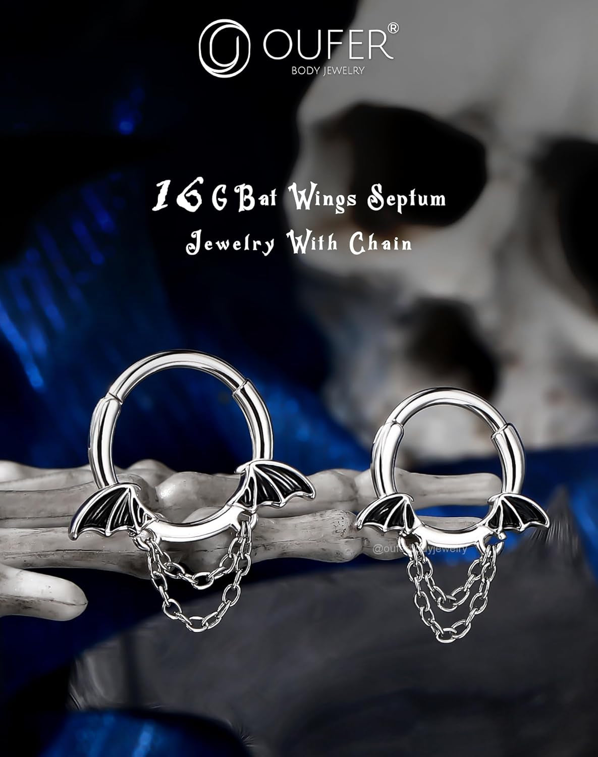 16G Halloween Septum Ring Bat Wing Chain Piercing Jewelry | Gothic Stainless Steel Nose Hoop for Women Men | 8MM 10MM Segment Ring for Vampire Cosplay