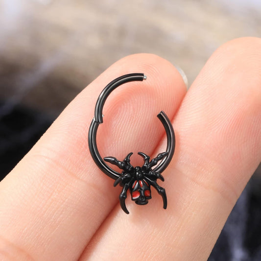 16G Black Spider Septum Ring - Hinged Segment Ring for Women & Men - Halloween Septum Clicker