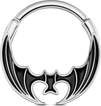 Orange Black Red Bat Segment Ring 16G 10MM – Gothic Halloween Clicker Hoop for Septum, Daith, Conch – Surgical Steel Non-Dangle Nose Jewelry