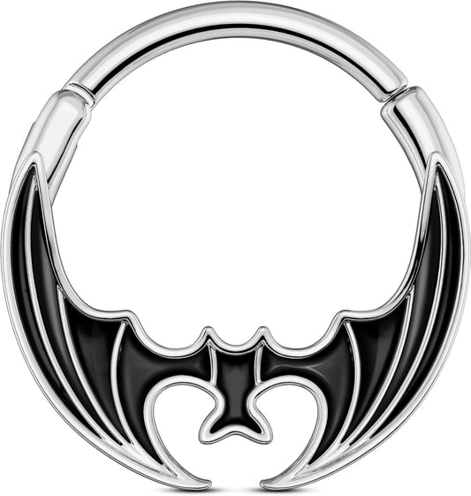 Orange Black Red Bat Segment Ring 16G 10MM – Gothic Halloween Clicker Hoop for Septum, Daith, Conch – Surgical Steel Non-Dangle Nose Jewelry