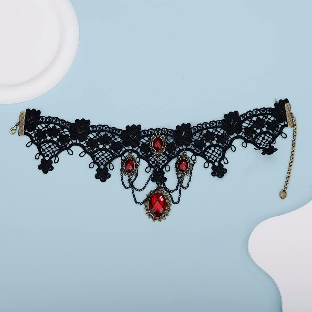 Black Lace Choker Necklace Lace Gothic Choker with Crystal for Women for Halloween Weeding Costume Party Prom Vampire (Style 1) Noctura