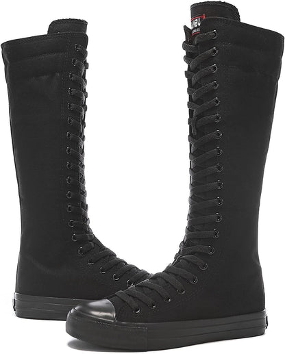 Midnight Riot Canvas Knee Boots – Lace-Up Zip High-Top