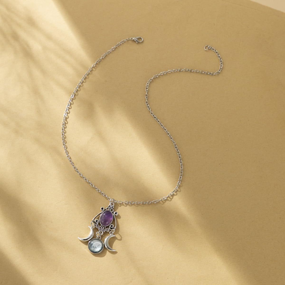 Gothic Moon Crystal Necklace Vintage Punk Black Crescent Necklace Red Statement Gothic Jewelry for Women Purple Halloween Costume Jewelry Noctura