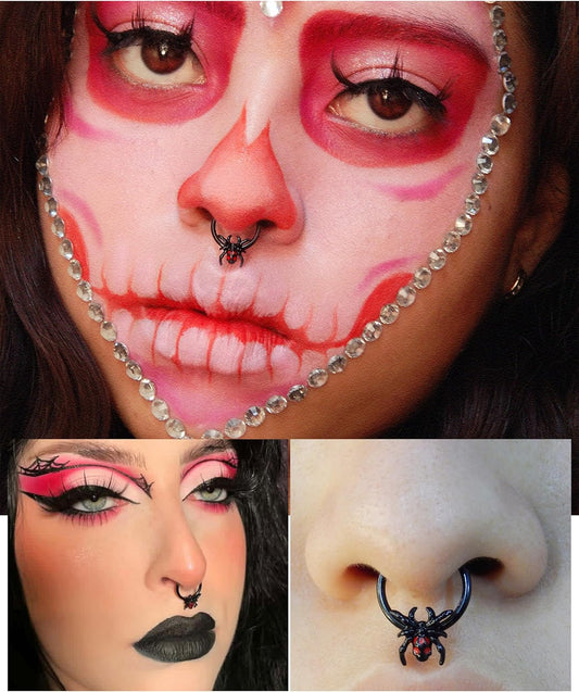 16G Black Spider Septum Ring - Hinged Segment Ring for Women & Men - Halloween Septum Clicker