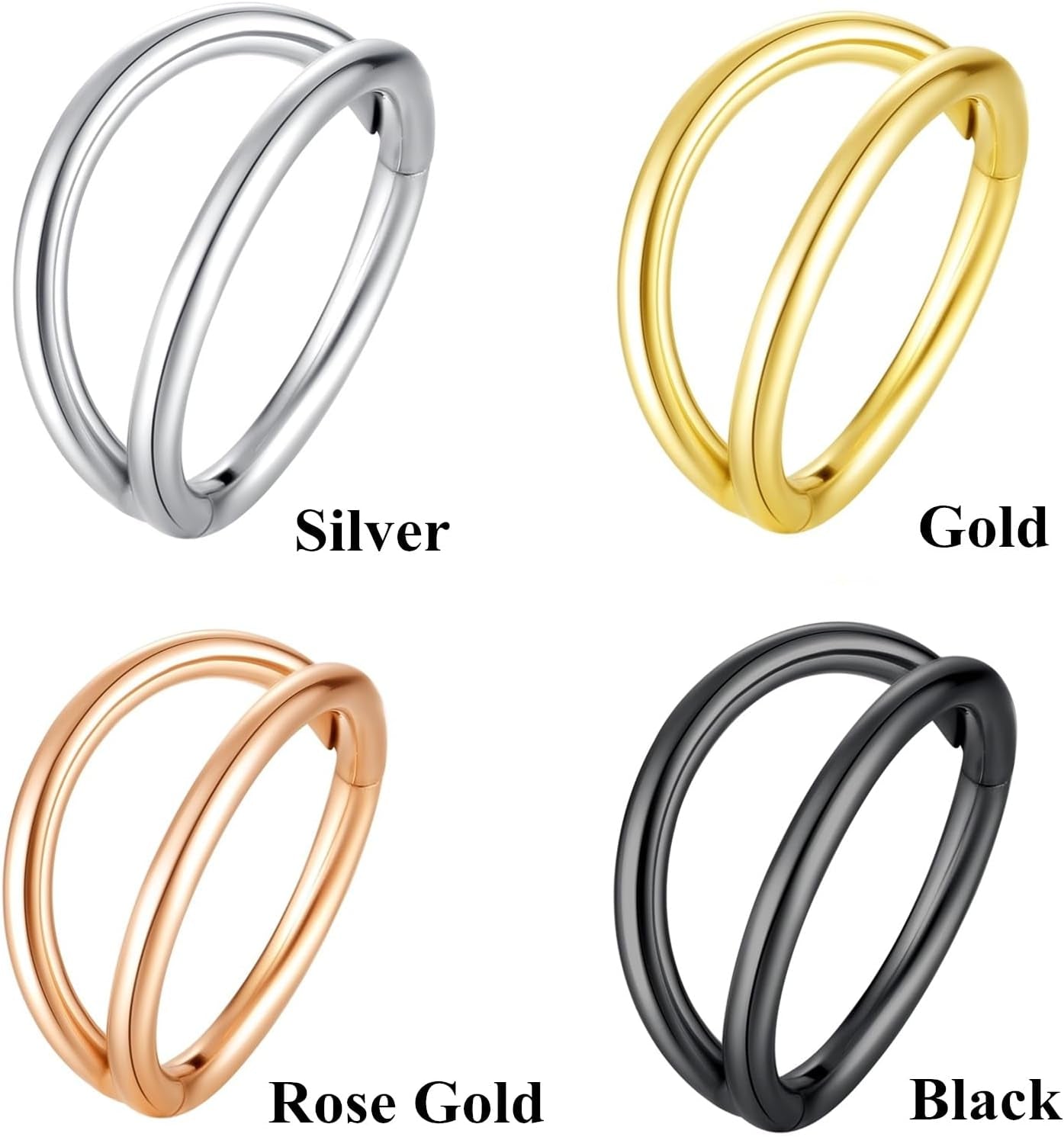 Double Hoop Nose Ring 18G 16G 316L Surgical Steel Cartilage Earring Septum Jewelry Seamless Hinged Clicker Segment Ring Conch Daith Tragus Helix Rook Piercing Earring Lip Ring