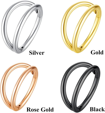 Double Hoop Nose Ring 18G 16G 316L Surgical Steel Cartilage Earring Septum Jewelry Seamless Hinged Clicker Segment Ring Conch Daith Tragus Helix Rook Piercing Earring Lip Ring