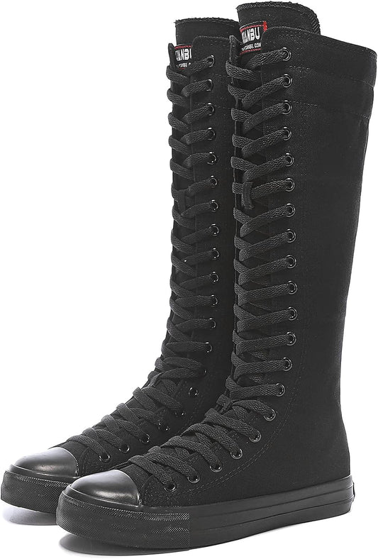 Midnight Riot Canvas Knee Boots – Lace-Up Zip High-Top