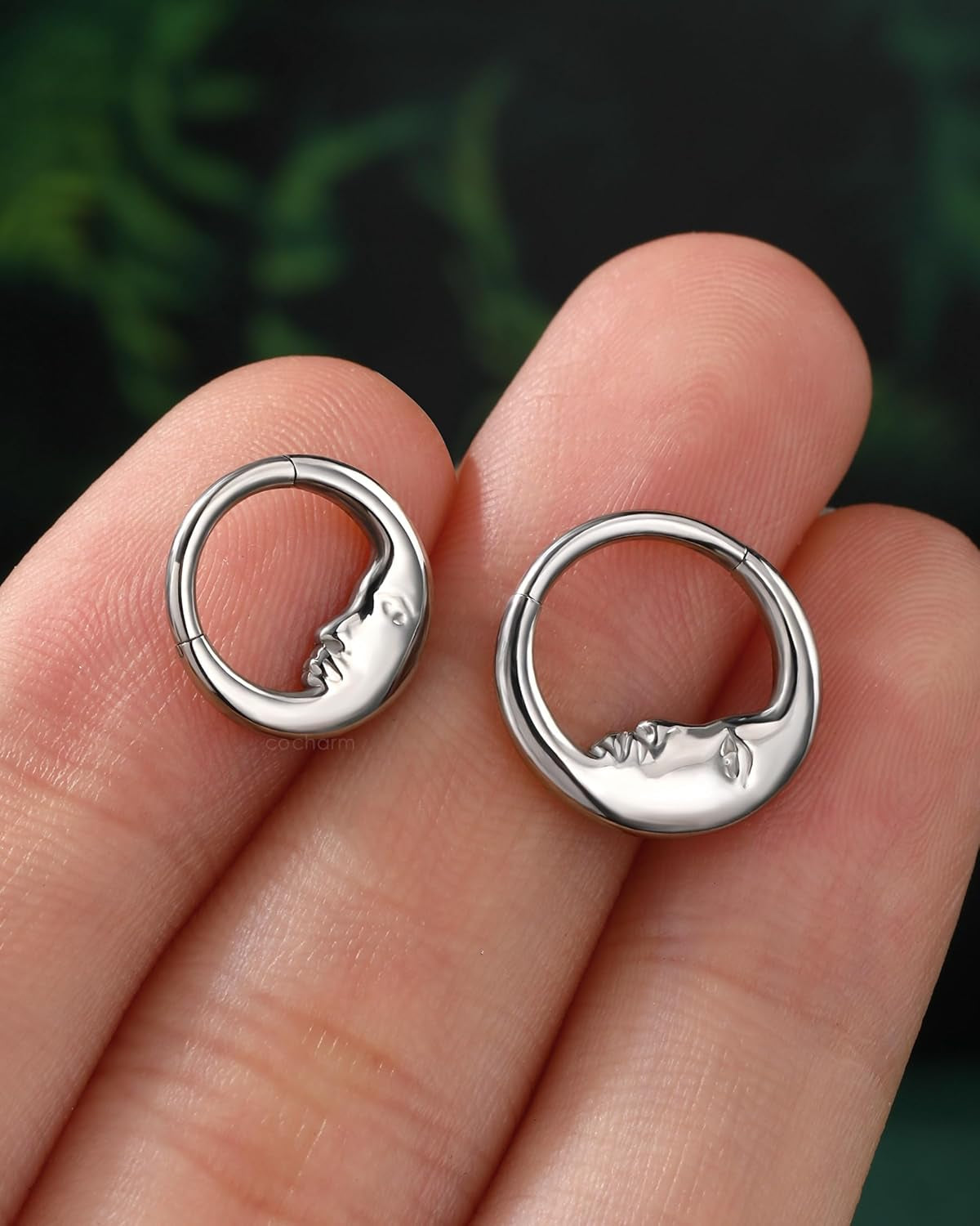 Moon Face G23 Solid Titanium Septum Ring 16G Silver Septum Jewelry Dainty Helix Daith Earrings for Women Daith Piercing Jewelry 8/10MM