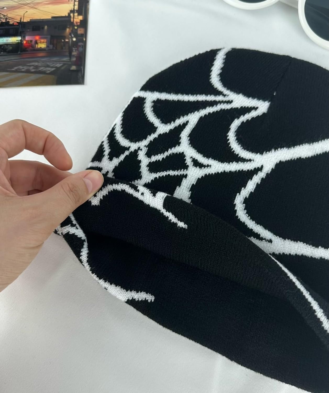 Y2K Gothic Spider Pattern Wool Acrylic Knitted Hat Women Beanie Winter Warm Beanies Men Casual Skullies Outdoor Black
