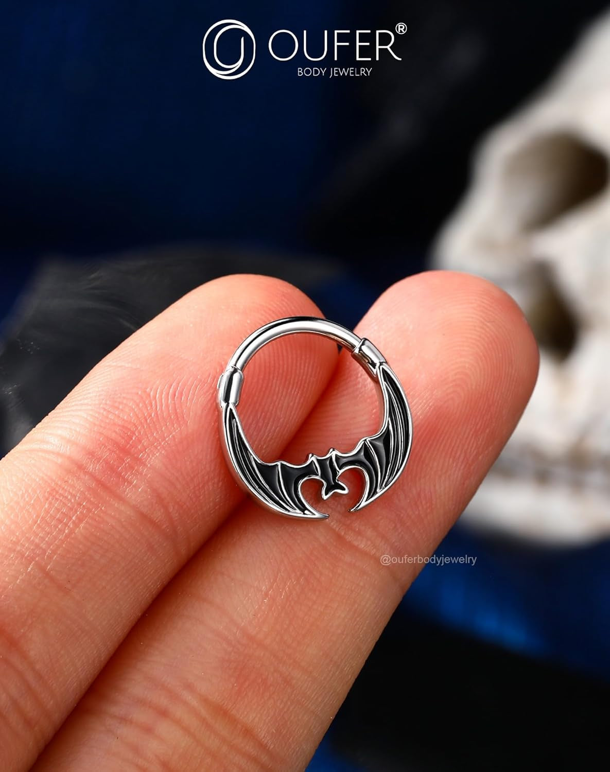 Orange Black Red Bat Segment Ring 16G 10MM – Gothic Halloween Clicker Hoop for Septum, Daith, Conch – Surgical Steel Non-Dangle Nose Jewelry