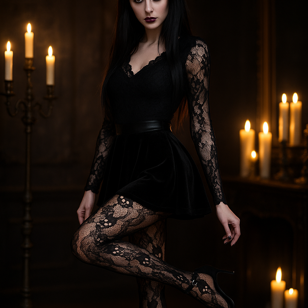 Skull & Web Fishnet Tights – Rhinestone High Waist