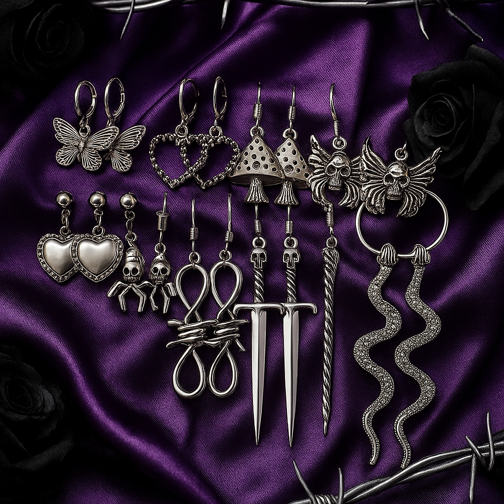 Gothic Earrings Set – Serpent & Dagger