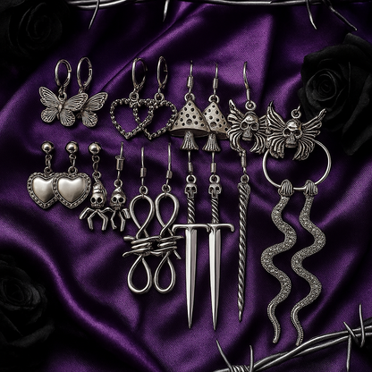 Gothic Earrings Set – Serpent & Dagger
