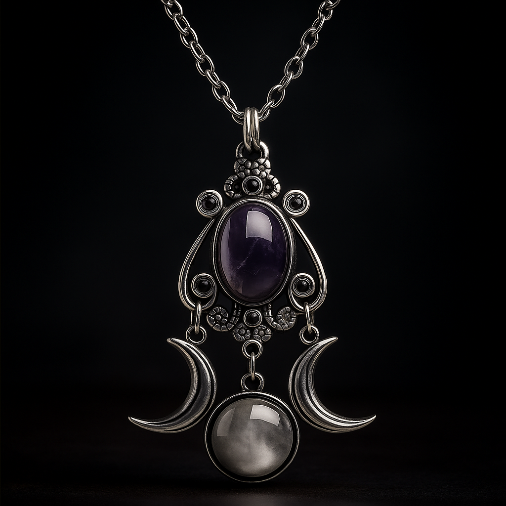 Gothic Moon Crystal Necklace Vintage Punk Black Crescent Necklace Red Statement Gothic Jewelry for Women Purple Halloween Costume Jewelry Noctura