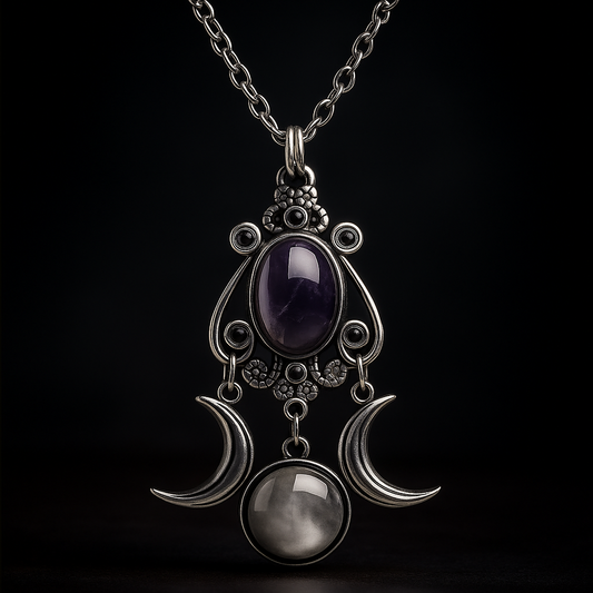 Gothic Moon Crystal Necklace Vintage Punk Black Crescent Necklace Red Statement Gothic Jewelry for Women Purple Halloween Costume Jewelry Noctura