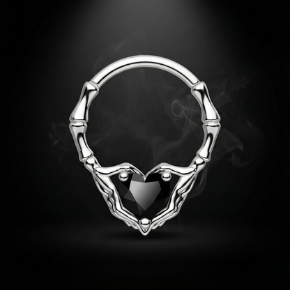 Skeleton Hand Septum Ring 316L Surgical Steel Septum Piercing Jewelry 16G Heart CZ Daith Earrings 10Mm Gothic Helix Cartilage Piercing Jewelry for Halloween
