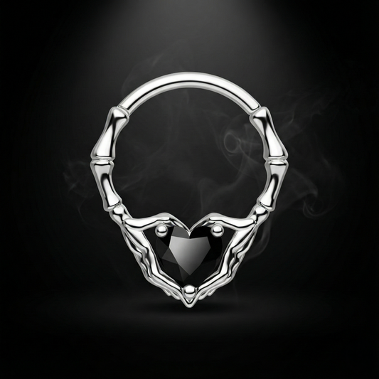 Skeleton Hand Septum Ring 316L Surgical Steel Septum Piercing Jewelry 16G Heart CZ Daith Earrings 10Mm Gothic Helix Cartilage Piercing Jewelry for Halloween