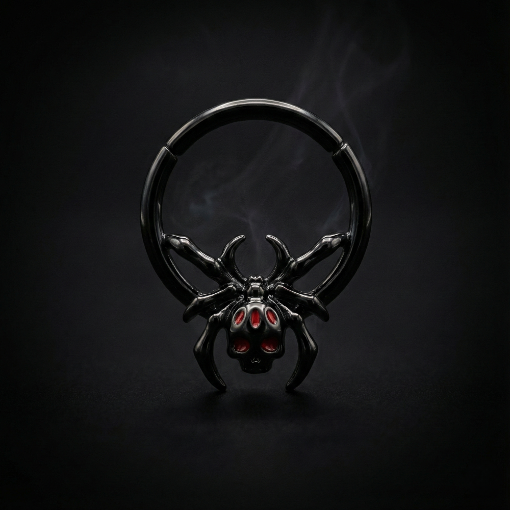 Noctura Black Spider Septum Ring – Hinged 16G Gothic