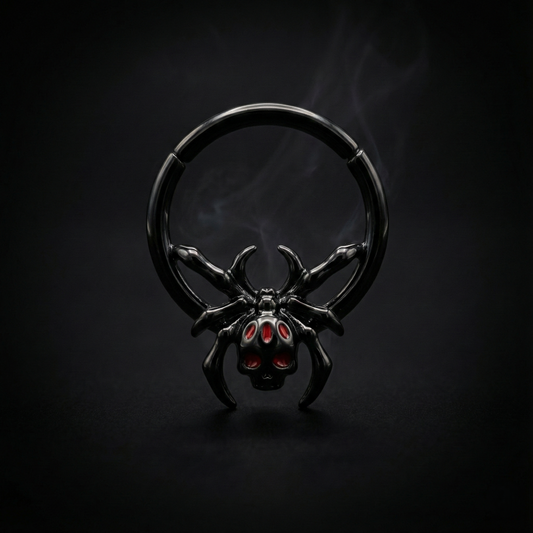 Noctura Black Spider Septum Ring – Hinged 16G Gothic