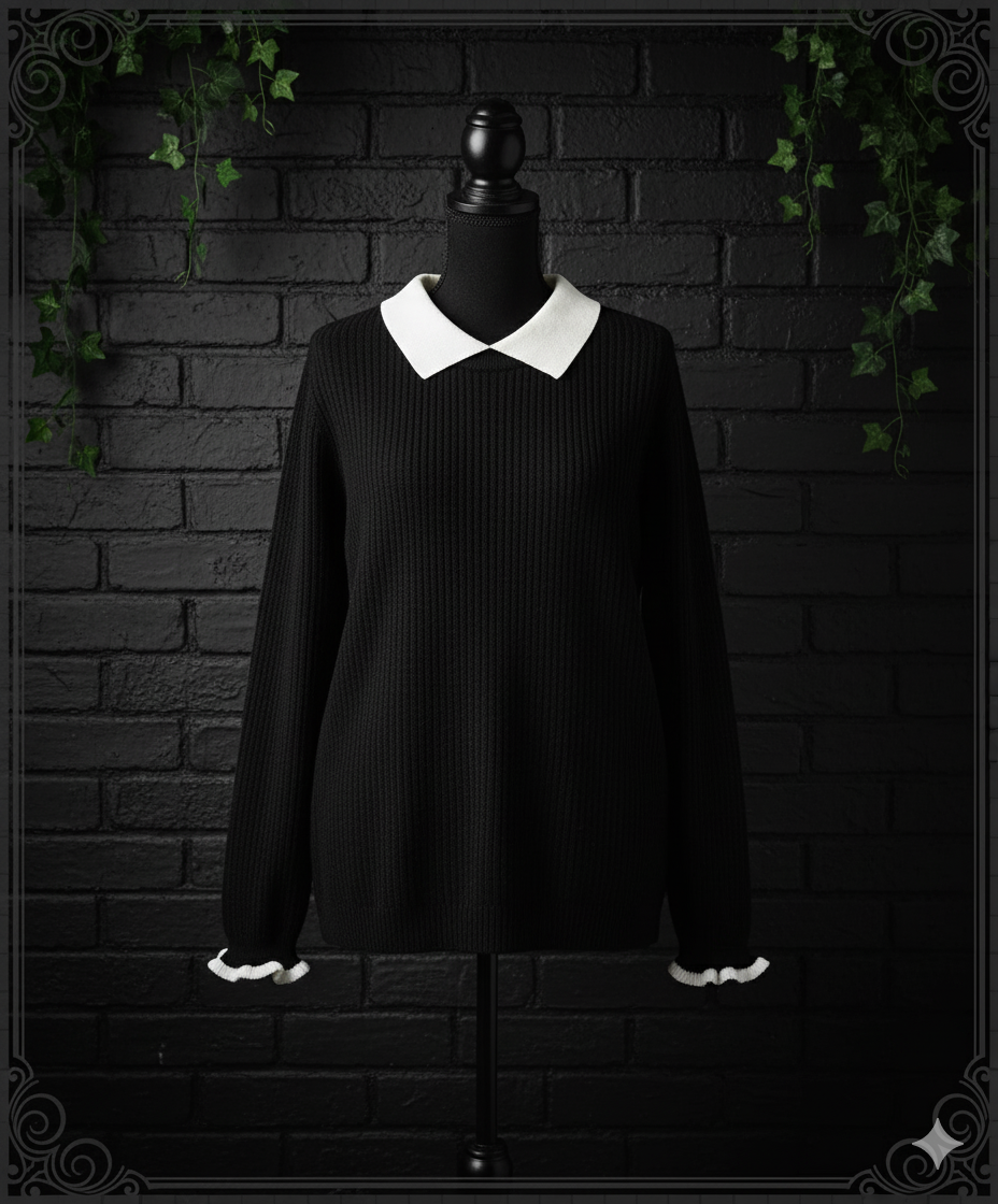 Pan Collar Knitted Sweater – Casual Gothic Pullover